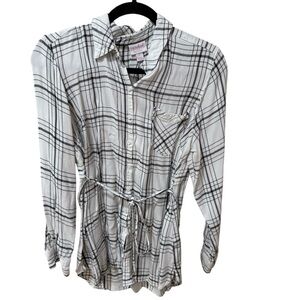 Isabel maternity Plaid long sleeve belted waist shirt - large-Black & White